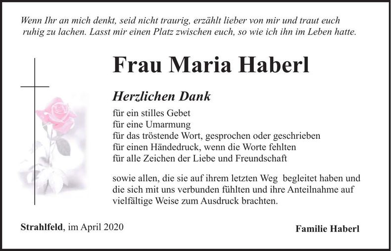 Traueranzeige Maria Haberl