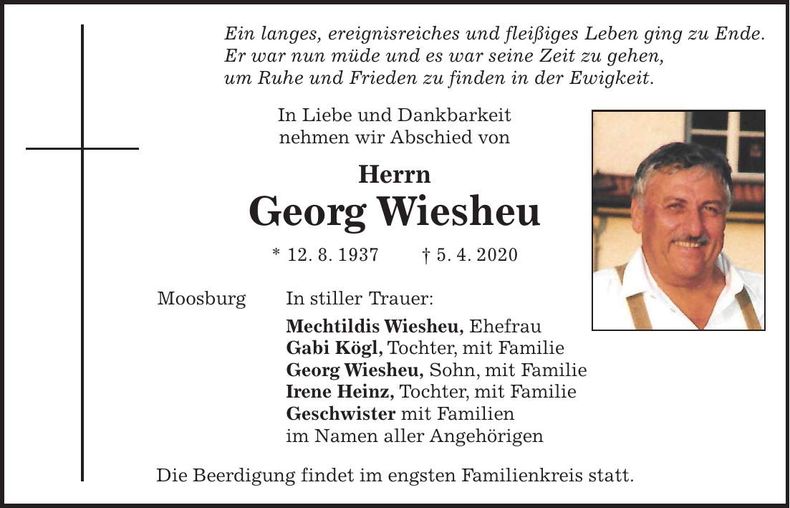 Traueranzeige Georg Wiesheu