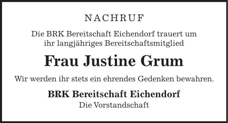 Traueranzeige Justine Grum