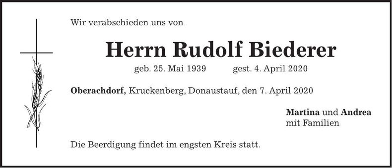 Traueranzeige Rudolf Biederer