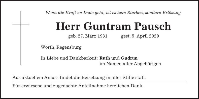 Traueranzeige Guntram Pausch