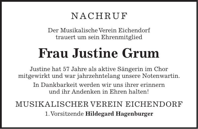Traueranzeige Justine Grum