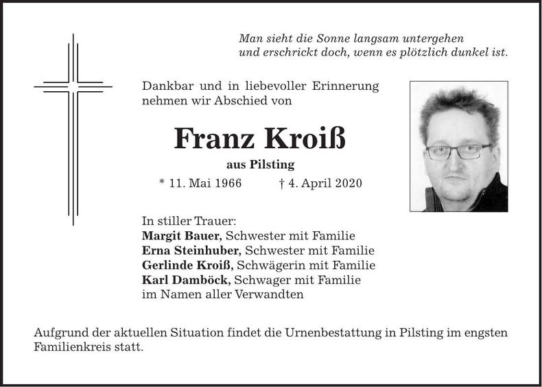 Traueranzeige Franz Kroiß