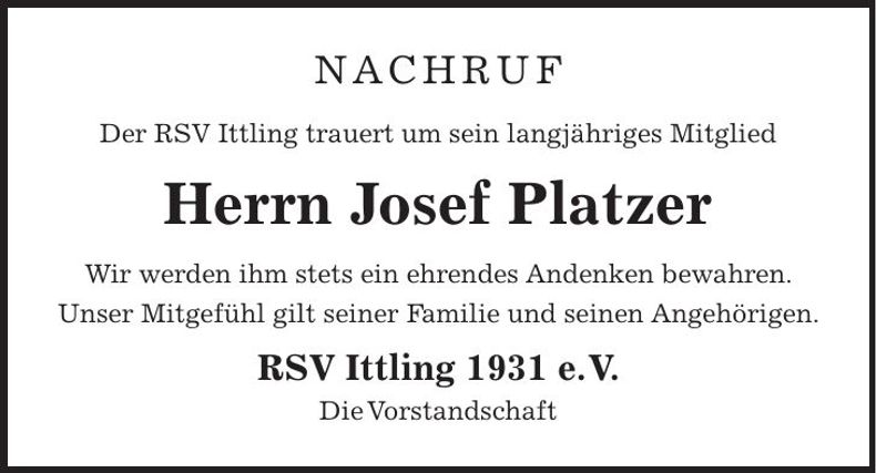 Traueranzeige Josef Platzer