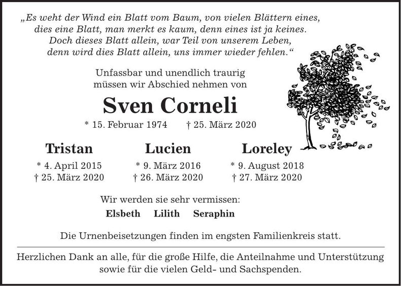 Traueranzeige Sven Corneli