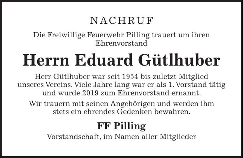Traueranzeige Eduard Gütlhuber
