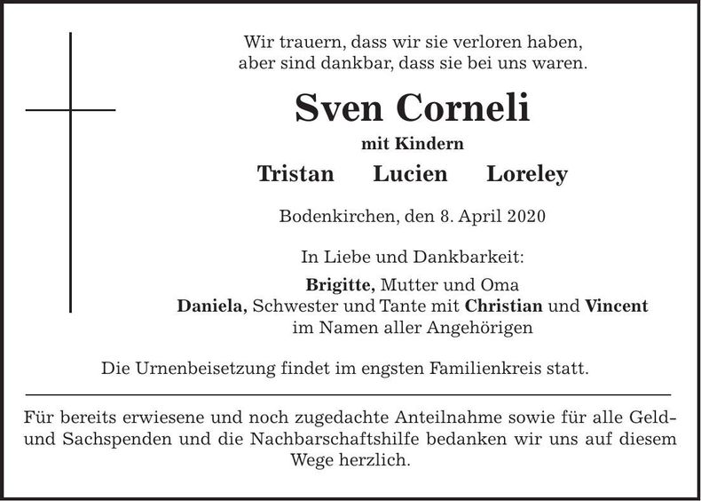 Traueranzeige Sven Corneli