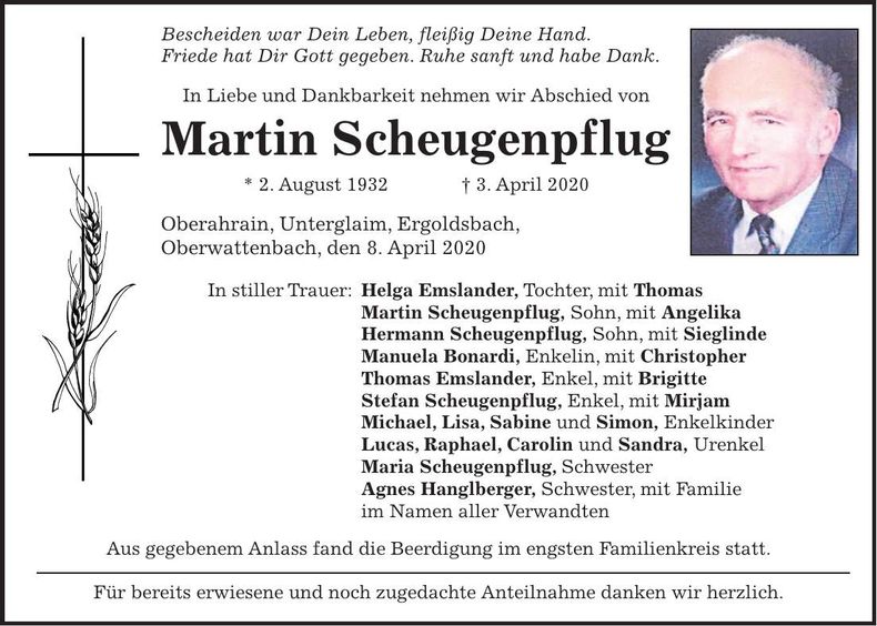 Traueranzeige Martin Scheugenpflug