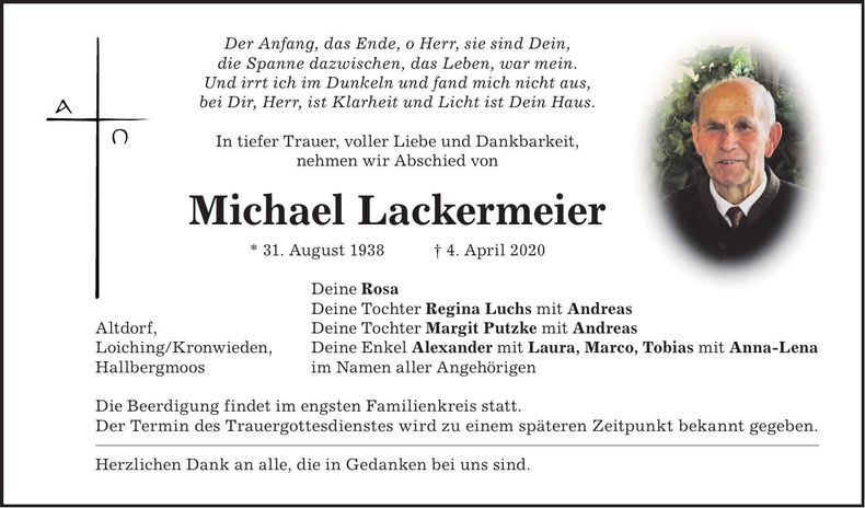 Traueranzeige Michael Lackermeier