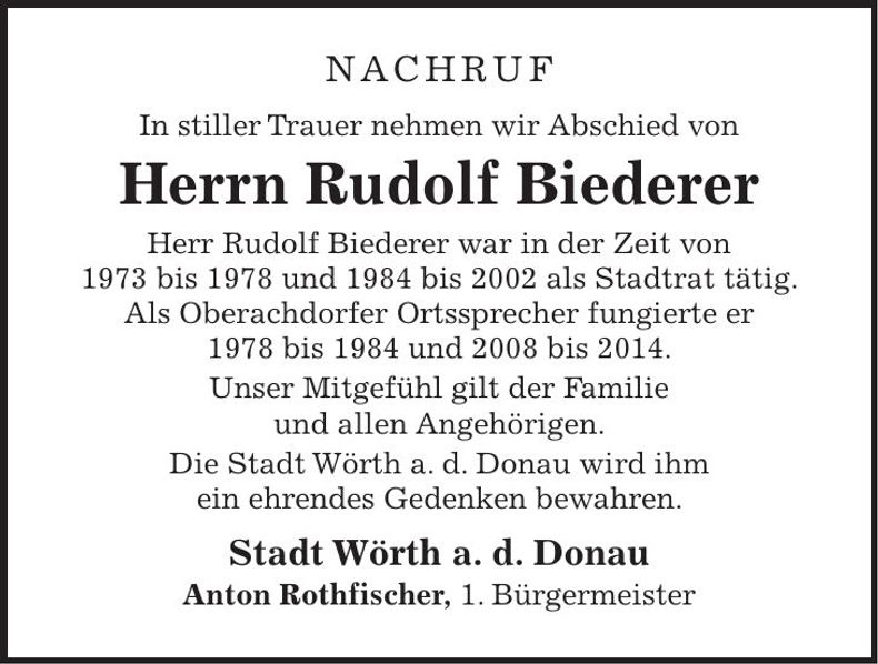 Traueranzeige Rudolf Biederer