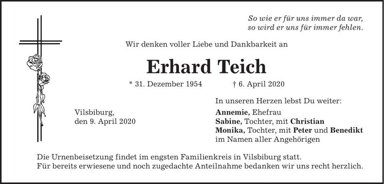 Traueranzeige Erhard Teich