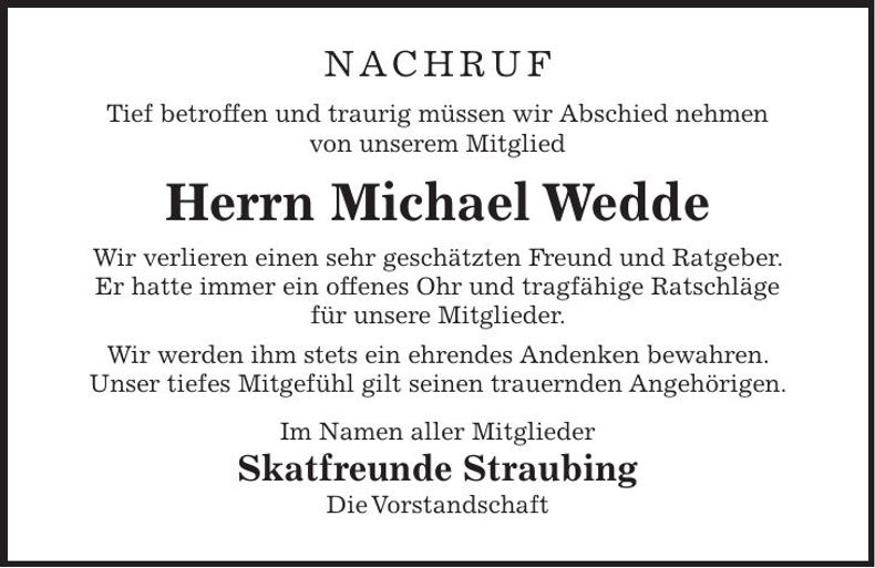 Traueranzeige Michael Wedde