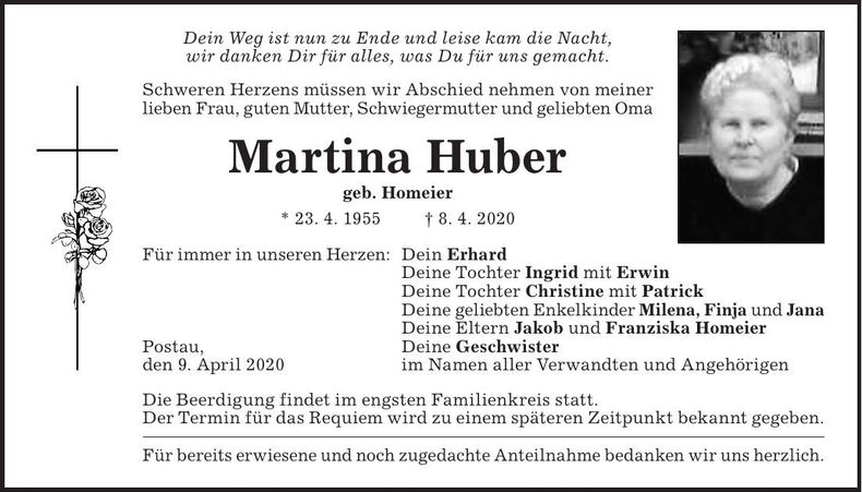 Traueranzeige Martina Huber