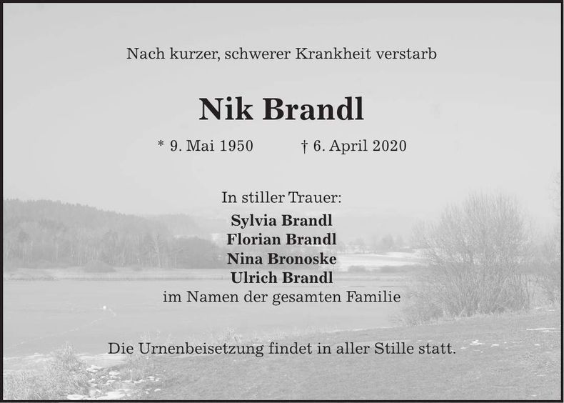 Traueranzeige Nik Brandl