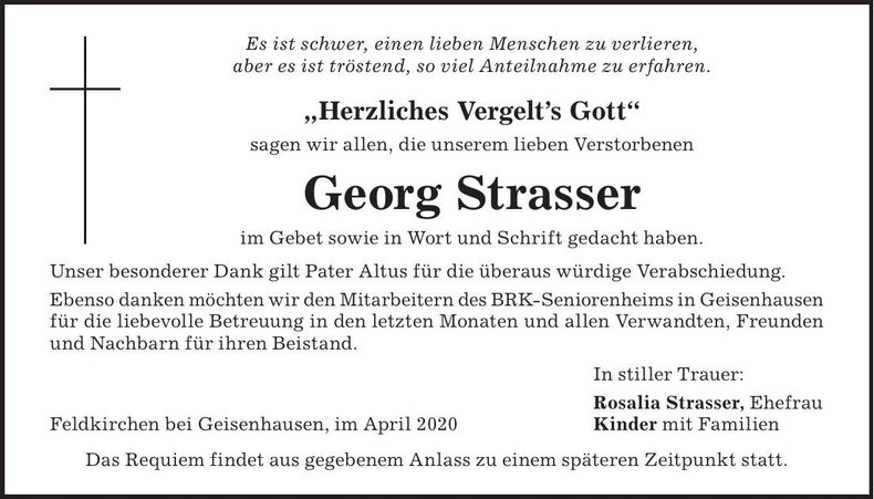 Traueranzeige Georg Strasser