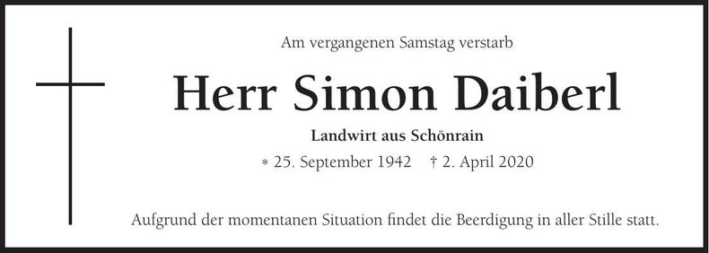 Traueranzeige Simon Daiberl
