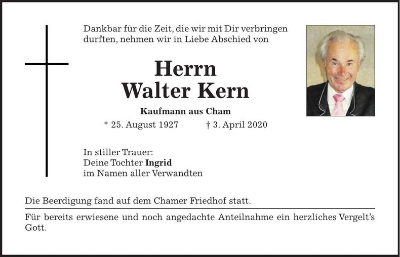Traueranzeige Walter Kern