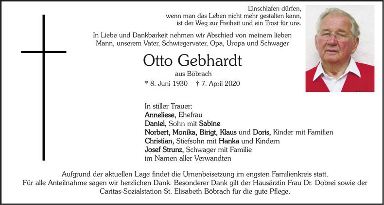 Traueranzeige Otto Gebhardt