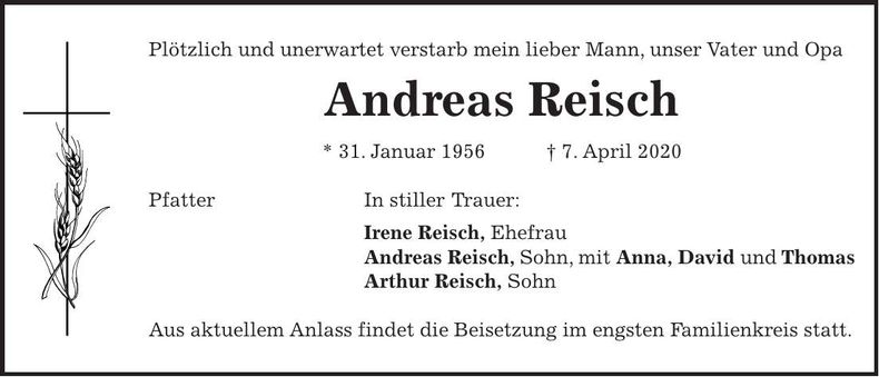 Traueranzeige Andreas Reisch