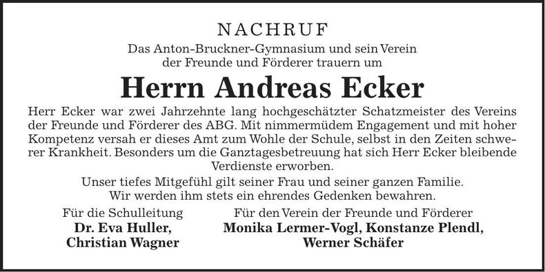 Traueranzeige Andreas Ecker
