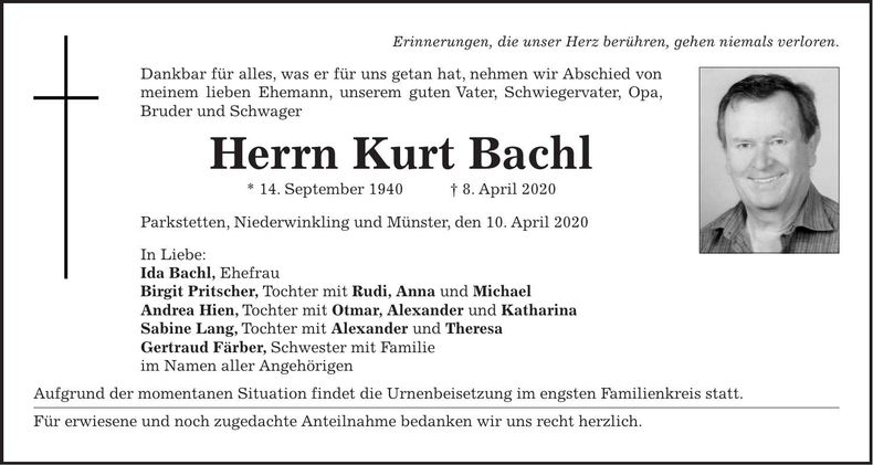 Traueranzeige Kurt Bachl