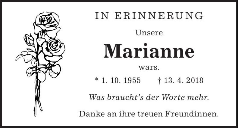 Traueranzeige Marianne Roider