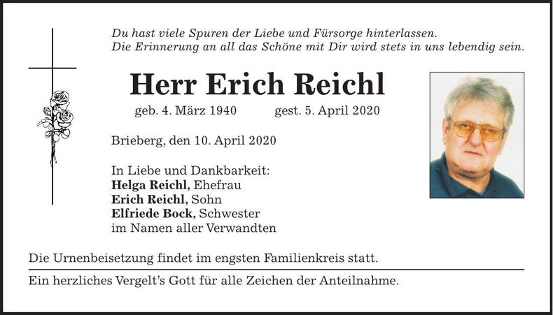Traueranzeige Erich Reichl