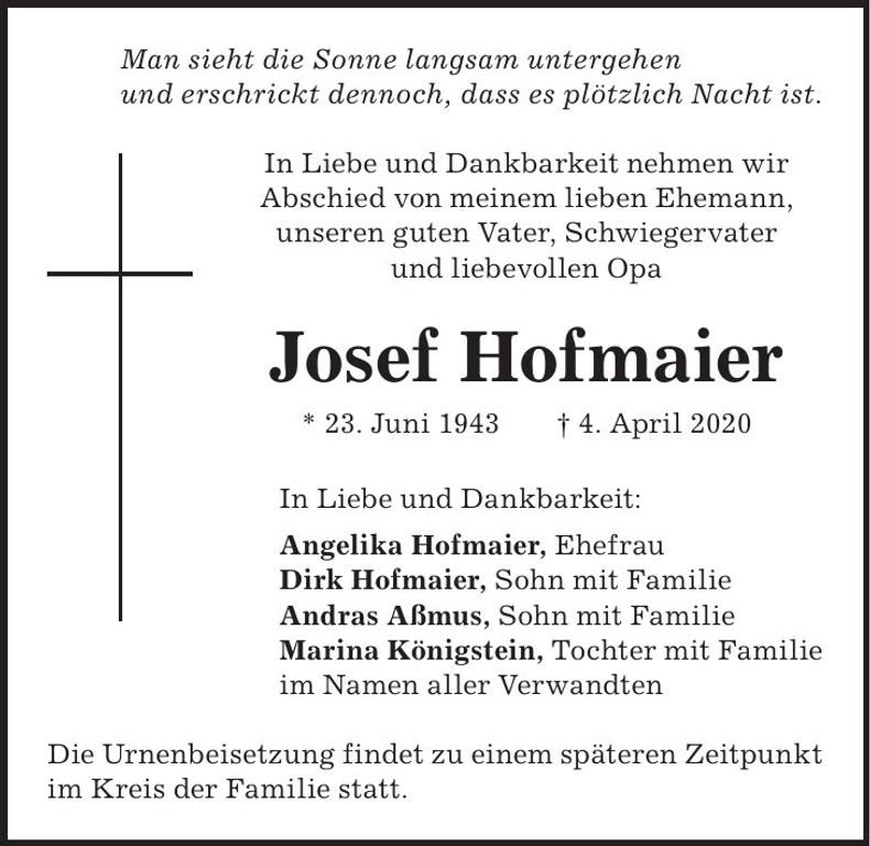 Traueranzeige Josef Hofmaier