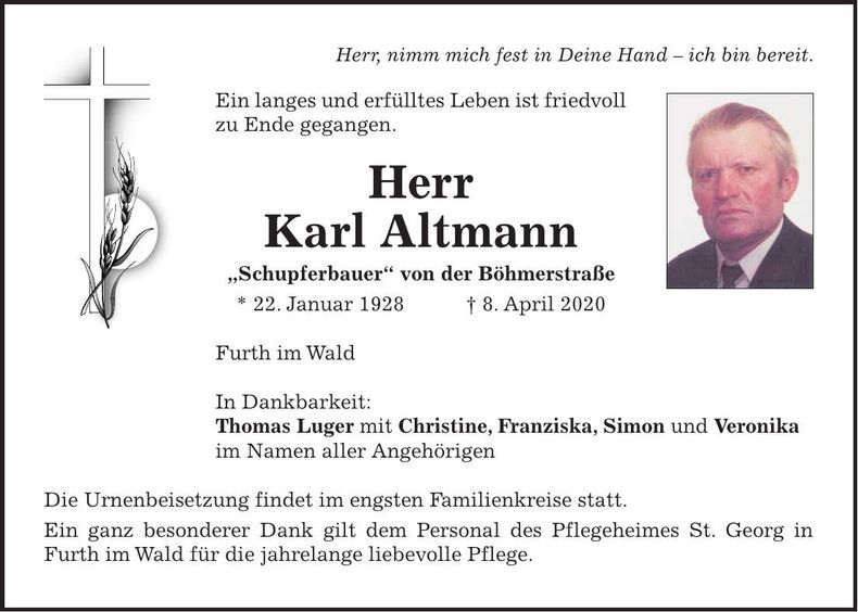 Traueranzeige Karl Altmann