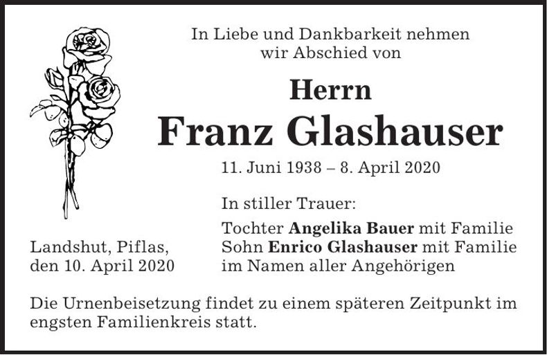 Traueranzeige Franz Glashauser