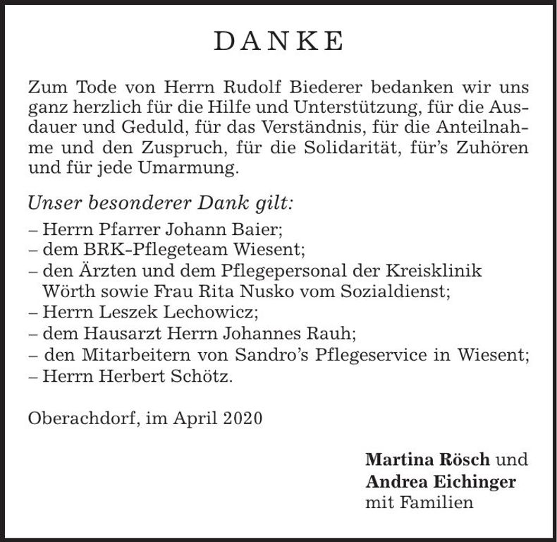 Traueranzeige Rudolf Biederer