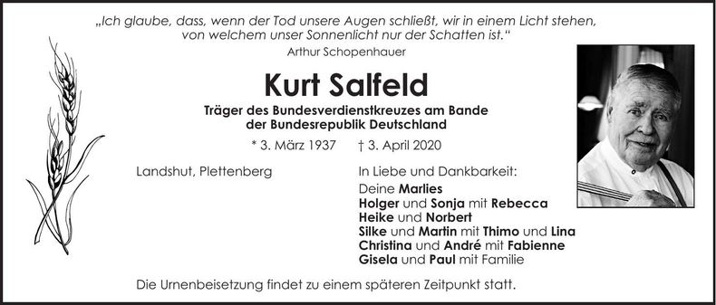 Traueranzeige Kurt Salfeld