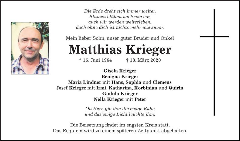Traueranzeige Matthias Krieger