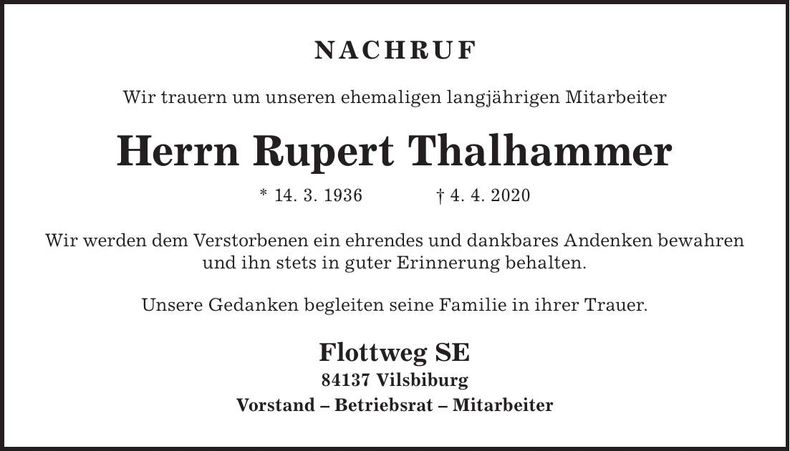 Traueranzeige Rupert Thalhammer