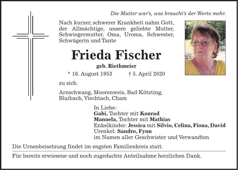 Traueranzeige Frieda Fischer