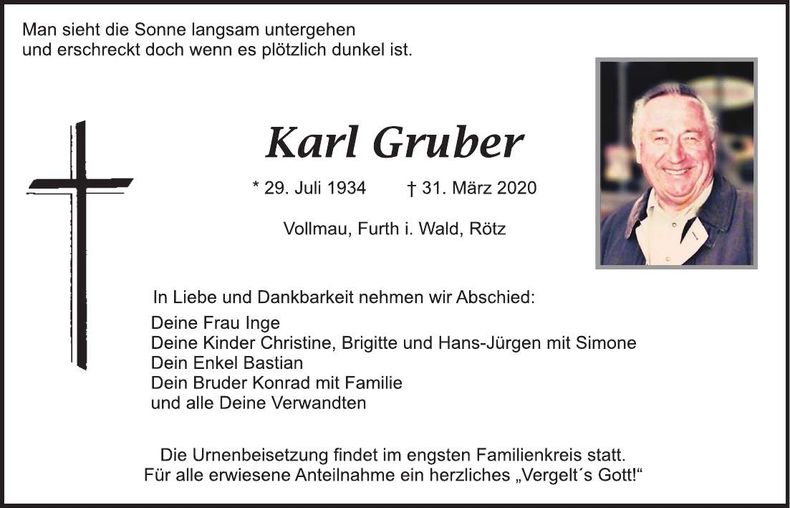 Traueranzeige Karl Gruber