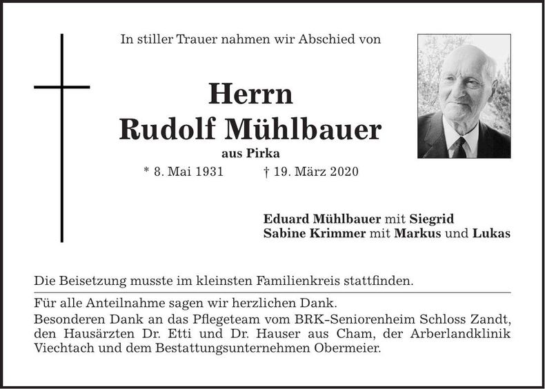 Traueranzeige Rudolf Mühlbauer