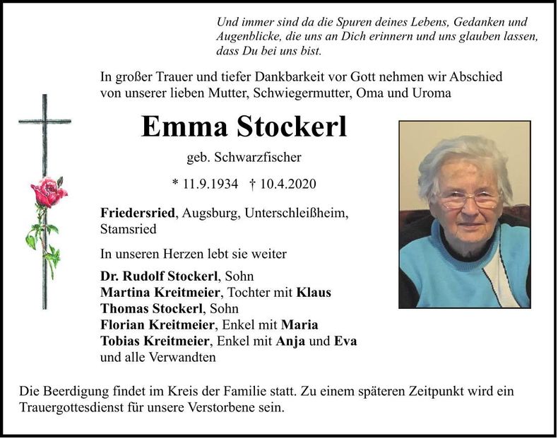 Traueranzeige Emma Stockerl