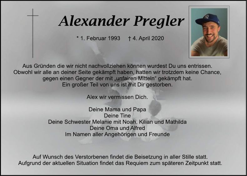 Traueranzeige Alexander Pregler