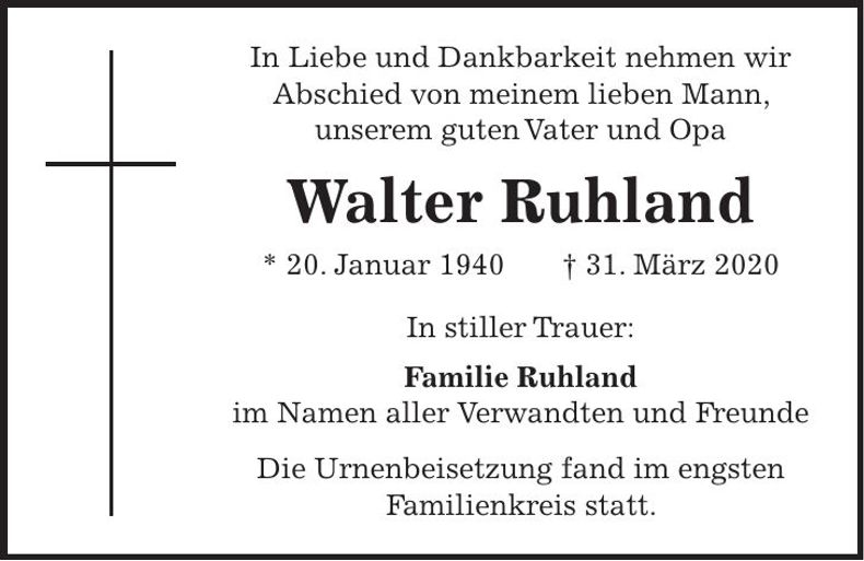 Traueranzeige Walter Ruhland
