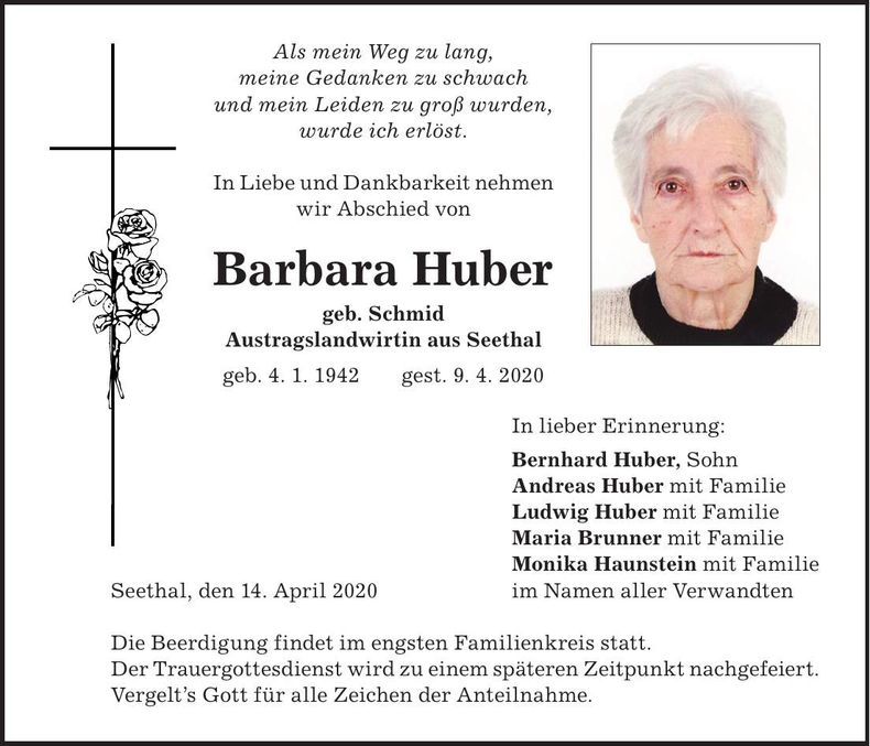 Traueranzeige Barbara Huber