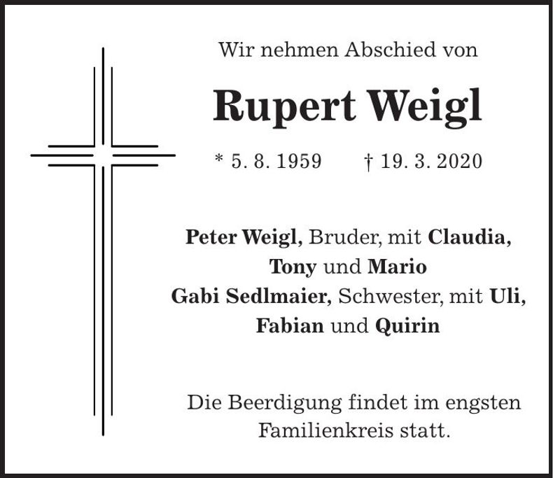 Traueranzeige Rupert Weigl