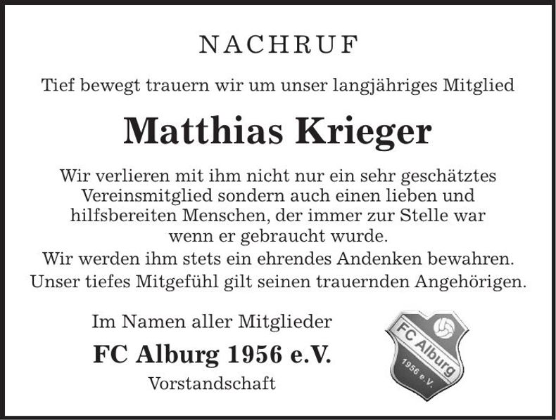 Traueranzeige Matthias Krieger
