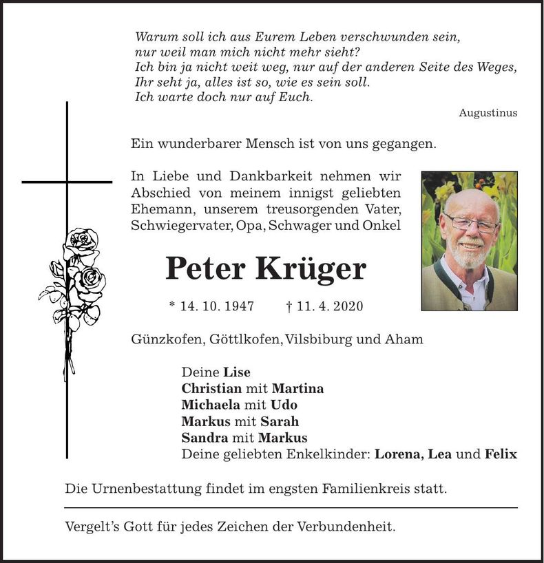 Traueranzeige Peter Krüger