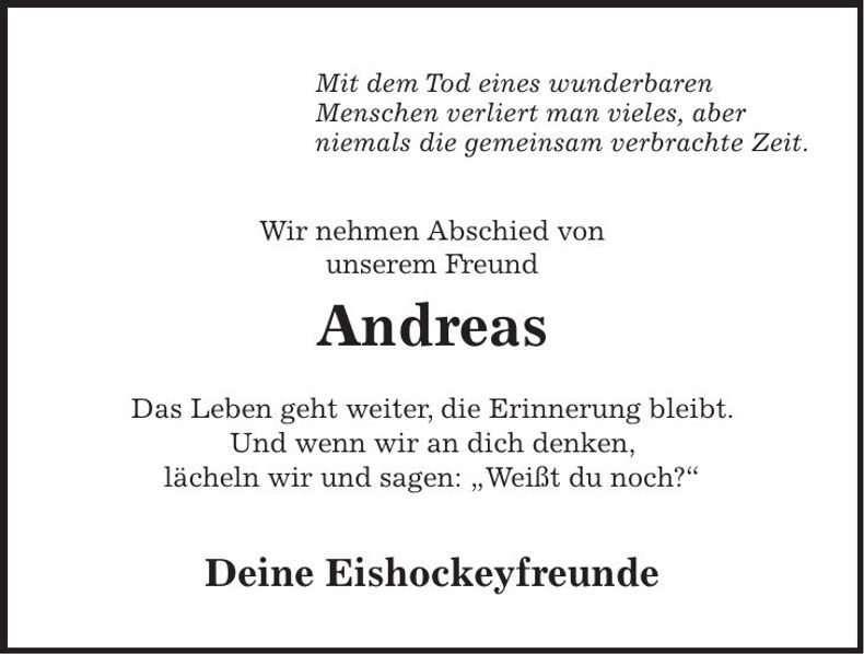 Traueranzeige Andreas Ecker