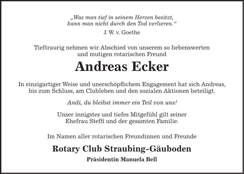 Traueranzeige Andreas Ecker
