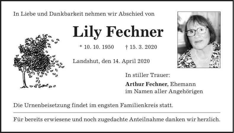 Traueranzeige Lily Fechner