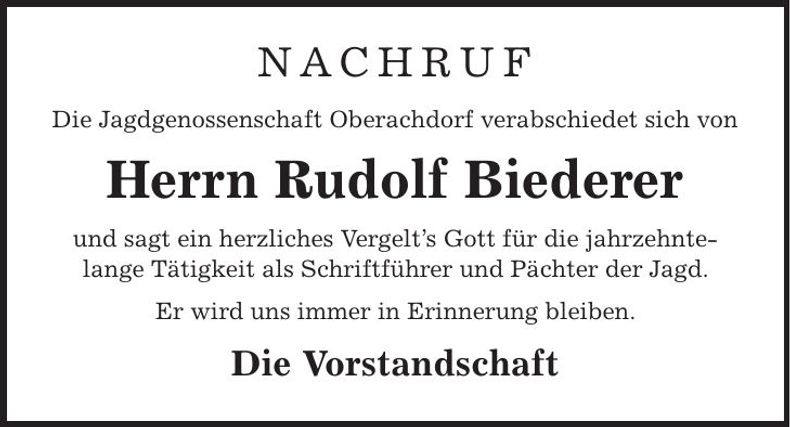 Traueranzeige Rudolf Biederer