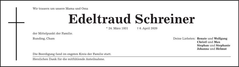 Traueranzeige Edeltraud Schreiner