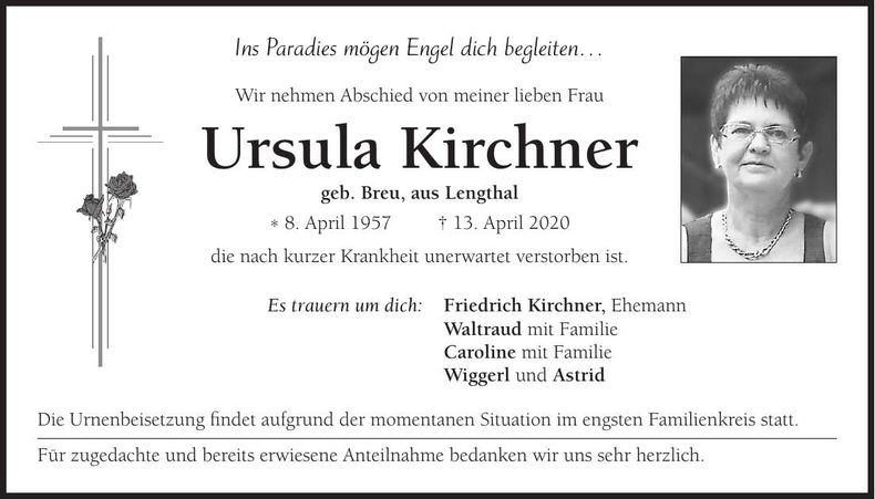 Traueranzeige Ursula Kirchner